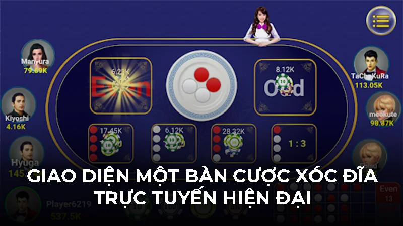 Giải thích xóc đĩa tài xỉu là gì chi tiết cho người mới 1 Giao diện một bàn cược xóc đĩa trực tuyến hiện đại